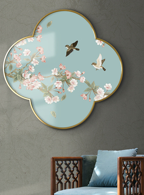 网红花语中式玄关装饰画梅花形餐花厅瓣形壁画中国新风民宿四叶草
