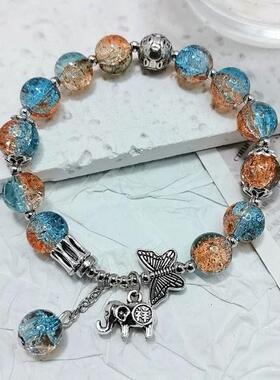 国风吉象蝴蝶爆花晶手链渐变珠子手串景区热销闺蜜礼物小饰品