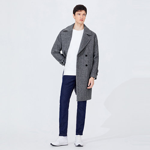 [羊毛]Navigare意大利小帆船灰色休闲外套男春季中长款毛呢大衣 - 图2