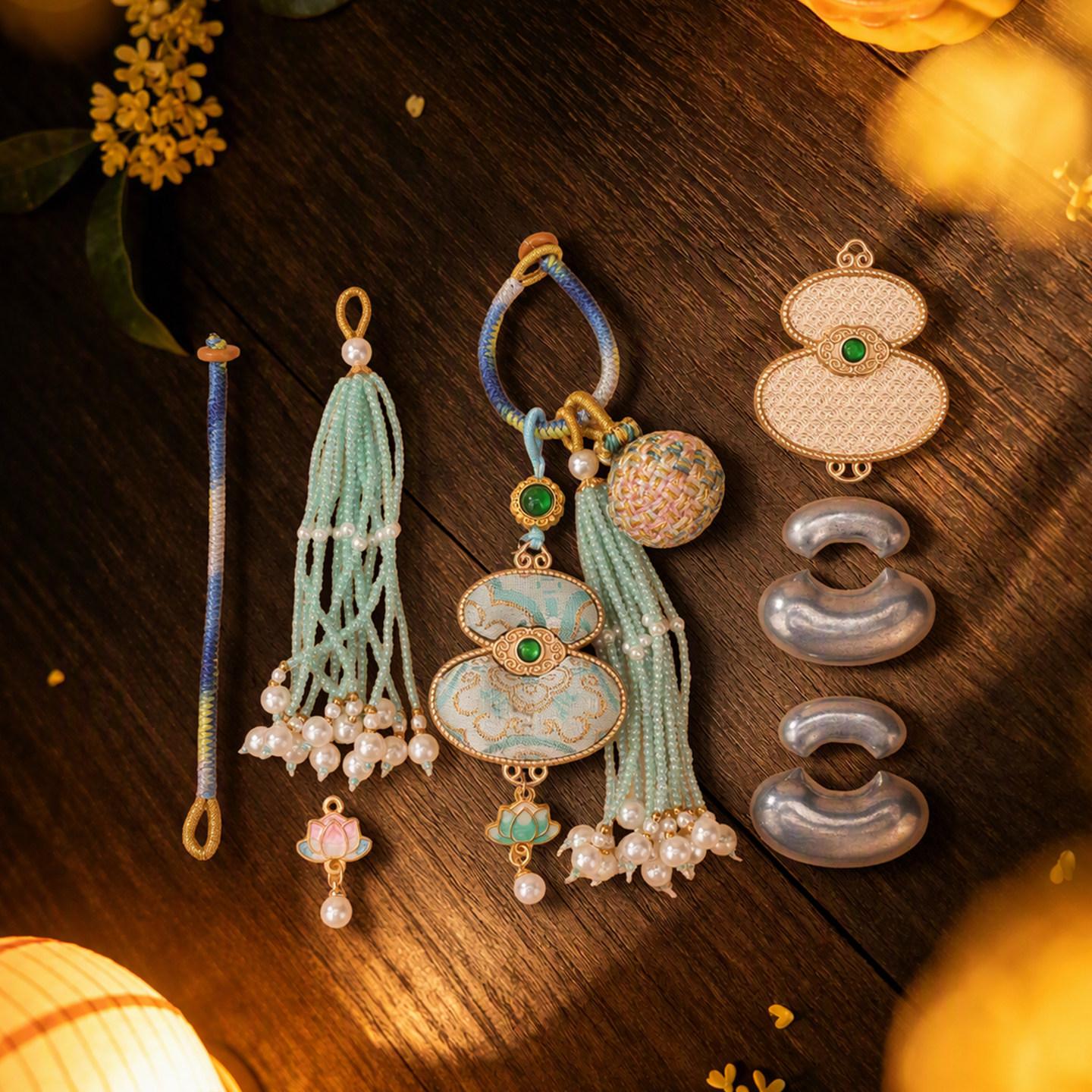 Song Jin Cui Beads Gourd Rice Beads Tassel Ring Buckle Bag