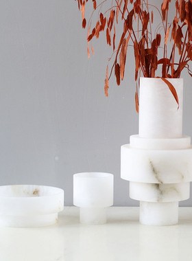 售楼处别墅样板间高端大理石花器高级云石摆件客厅果盘酒店装饰盘