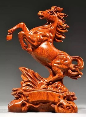 黑檀木雕马到成功摆件12生肖马家居装饰实木开业乔迁送礼工艺品