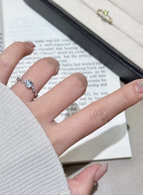 爆闪天然托帕石戒指女小众设计感轻奢食指戒开口可调节指环百搭