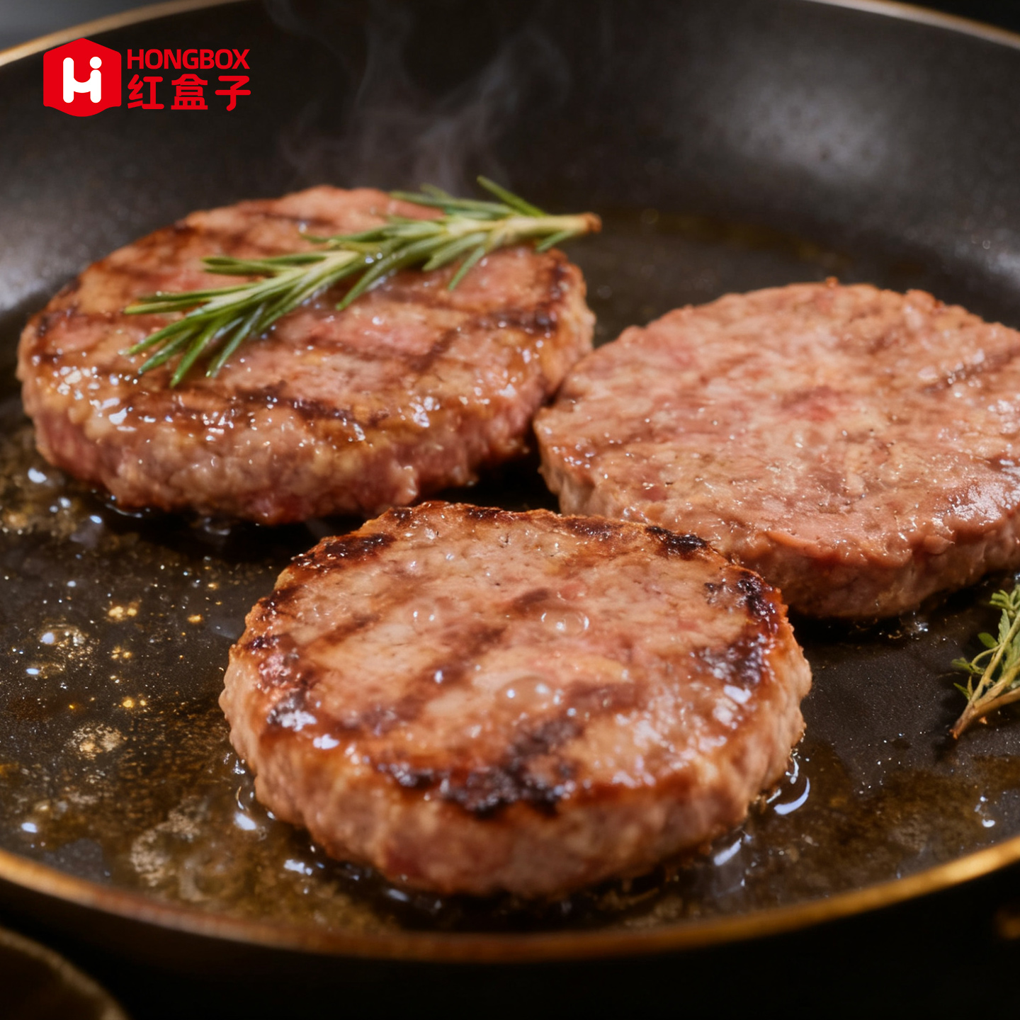 红盒子安格斯牛肉饼谷饲牛肉汉堡儿童学生早餐汉堡