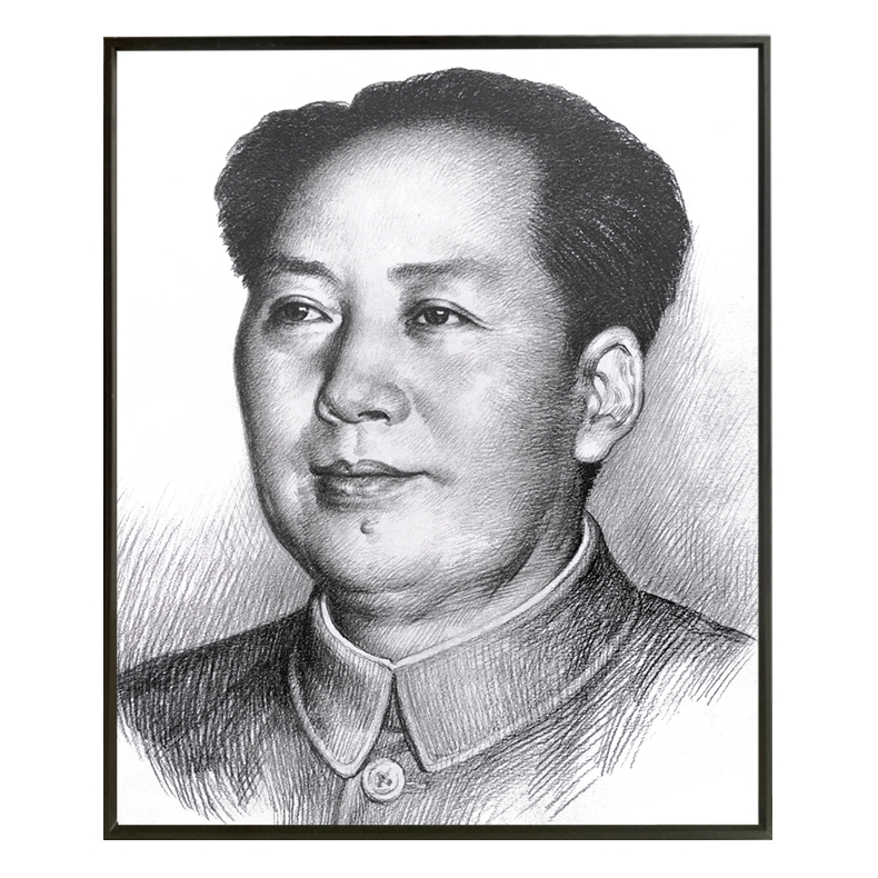 毛主像画像主席素描像墙画伟人中堂装饰画客厅玄关铝合H金框壁挂