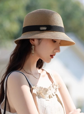 赫本风法式草帽女士2026夏季款时尚优雅小沿遮太阳防晒帽子可折叠