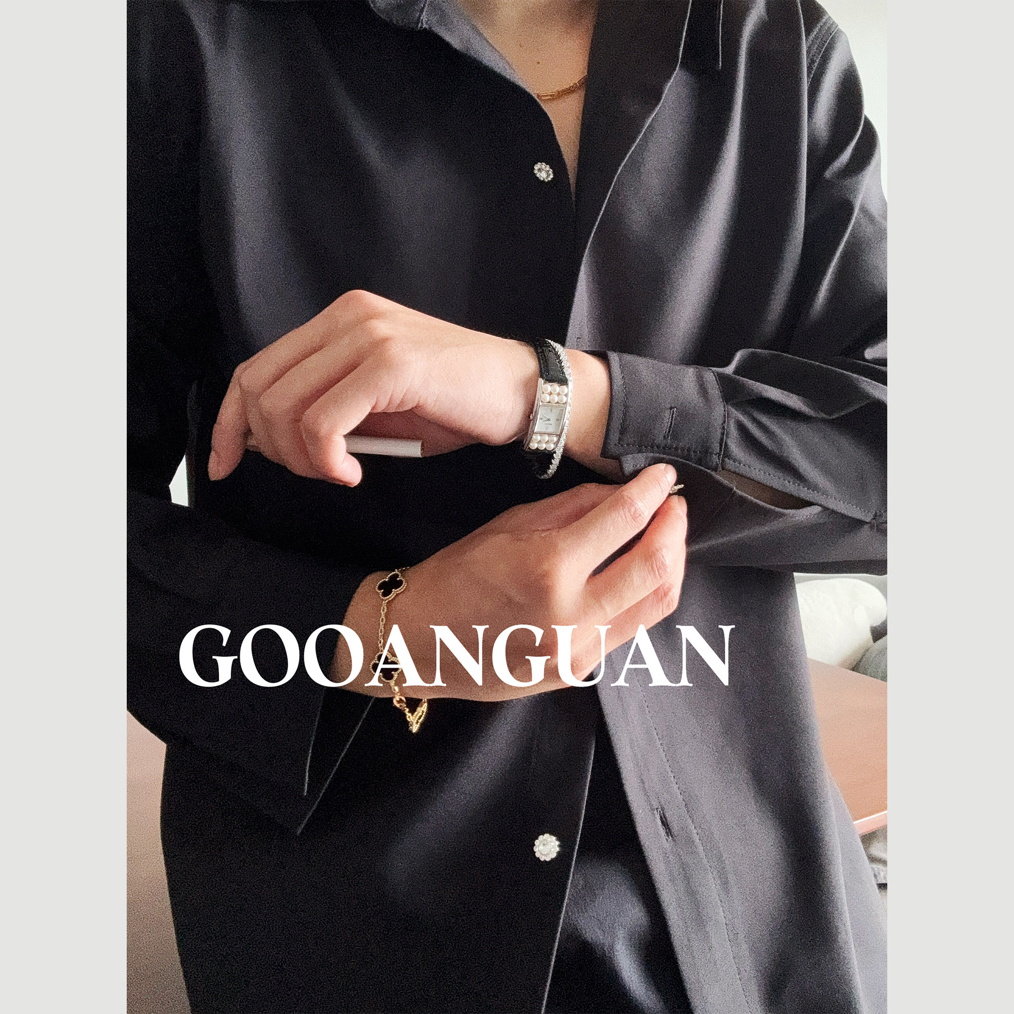 谷安关钻扣衬衫正肩黑白色收腰翻领上衣抗皱纯色男生长袖cleanfit,淘宝优惠券,粉丝福利购,淘宝优惠卷