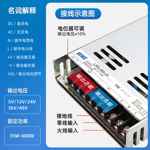 开关电源LRS麦纬超薄电源220转5V36v24v12v/S-150 直流变压器顺丰 - 图3