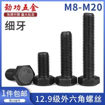 12 9 level fine tooth outer hexagonal screw bolt M8 * 1M10M12 * 1 25M14M16M20x1 5 6 fold