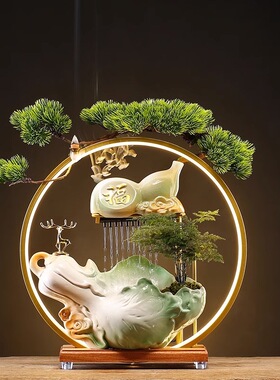 大师艺术高端新中式一鹿发财招财流水摆件创意循环水客厅雾化装饰