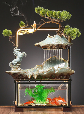 大师艺术高端新中式假山转运球摆件灯圈鱼缸客厅创意礼品