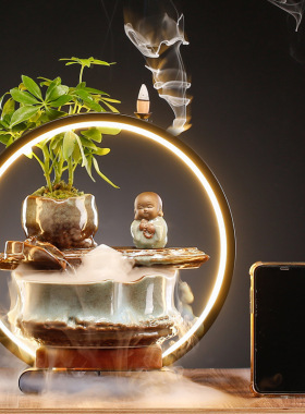 大师艺术高端新中式鱼缸转运生财桌面创意流水摆件开业送礼