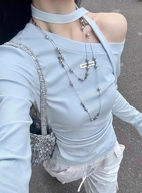 新款多层叠戴高级感灰色珍珠项链女士轻奢小众百搭锁骨链气质颈链