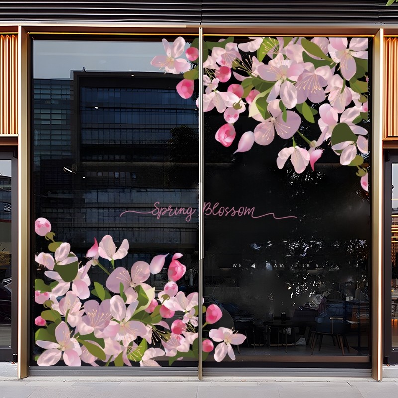 中国风海棠花樱花桃花玻璃门静电贴纸套装橱窗门窗花橱窗玻璃贴纸,淘宝优惠券,粉丝福利购,淘宝优惠卷