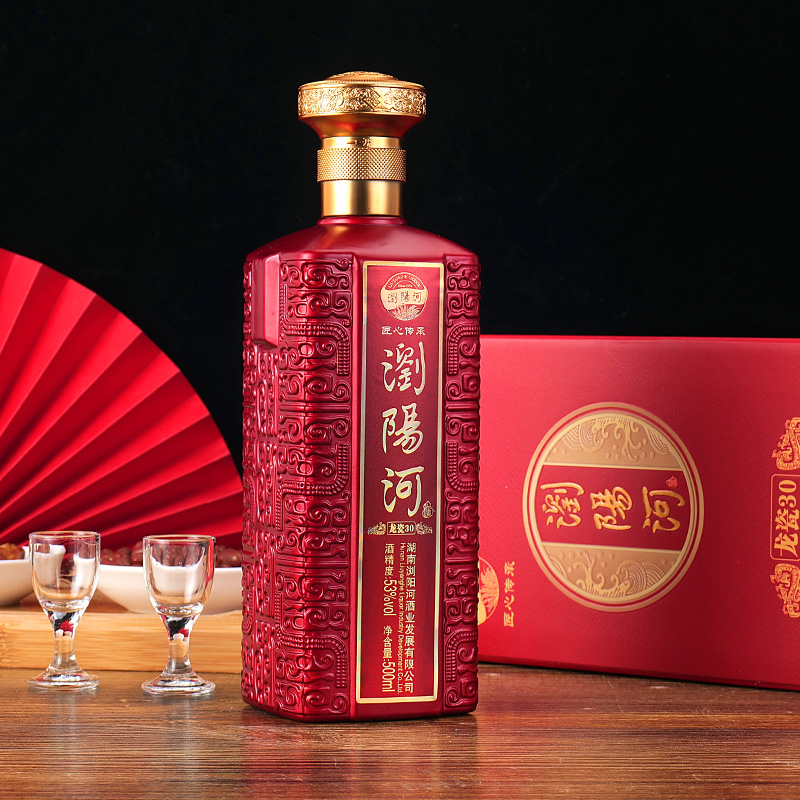 浏阳河龙瓷30白酒酱香型53度500ml礼盒包装整箱六瓶送手提袋*3