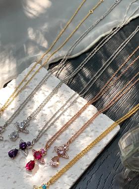 蓝羽土星人鱼泪滴闪钻项链