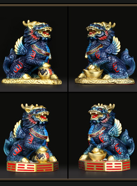 新品彩绘纯铜纯黄k铜麒麟摆件一对家居装饰品客厅玄关办公室工艺