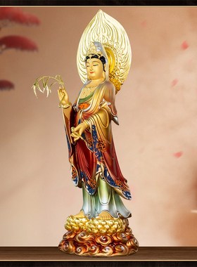 新品纯铜彩绘西方三圣佛像家用供奉观音菩K萨阿弥陀佛大势至菩萨