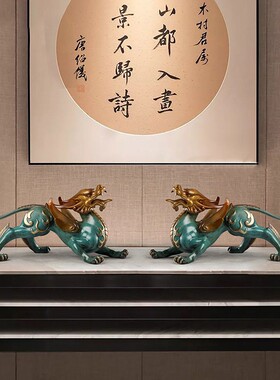 新品铜貔貅摆件一对客q厅玄关铜皮丘工艺品办公室开业礼品装饰品