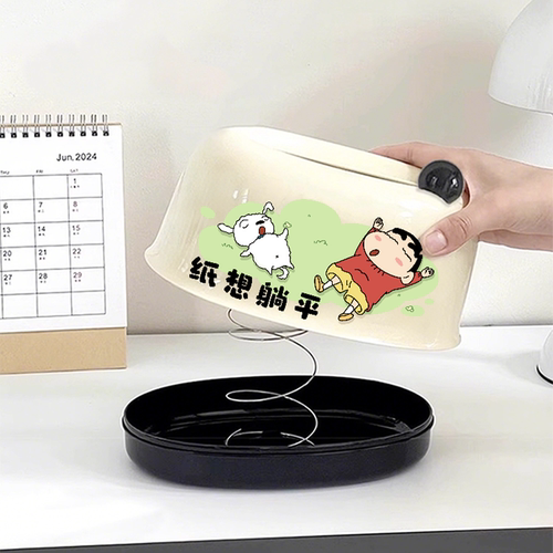 蜡笔小新纸巾盒奶油风可爱抽纸盒2025新款自带弹簧餐厅桌面纸抽盒 - 图2
