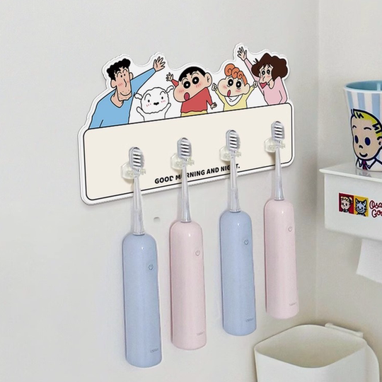 Cute Crayon Shin-hsin-law family of three electric toothbrush storage rack wall-mounted bathroom children's toothbrush holder toothpaste clip