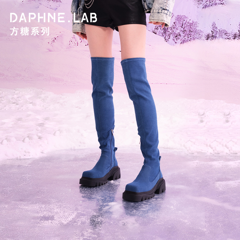 赵露思柳智敏同款DAPHNELAB方糖过膝靴2代厚底增高显腿细长筒靴女