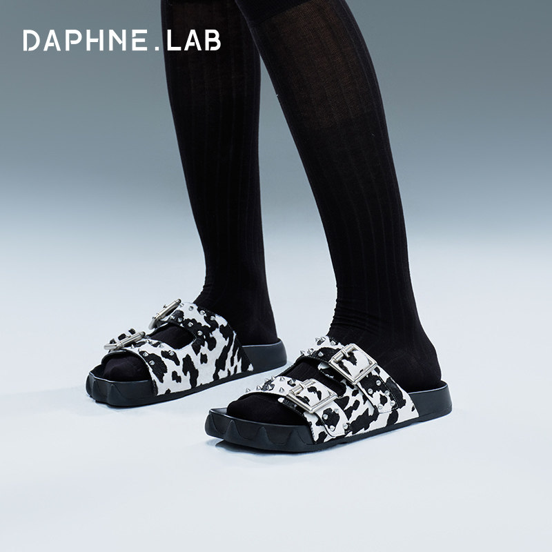 宋茜同款DAPHNE LAB猫猫铆钉勃肯拖鞋复古天才少女风拖鞋一字拖女,淘宝优惠券,粉丝福利购,淘宝优惠卷