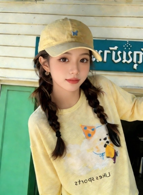 韩版刺绣黄色小马棒球帽女2026新款显脸小百搭遮阳大头围鸭舌帽子