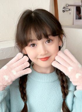 儿童手套秋冬季防寒保暖五指套男女童全指加绒可爱卡通加厚防冻手