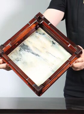 大红酸枝正方形盆景花瓶底座红木嵌云H石实木装饰底座文玩木雕摆