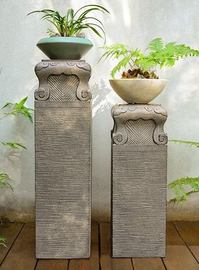 落地摆件祥e云柱 人造石柱石墩子客厅玄关仿古展示柱盆景花架底座