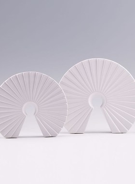 现代简约白e色扇形摆件新中式样板房办公室别墅软装饰品博古架饰