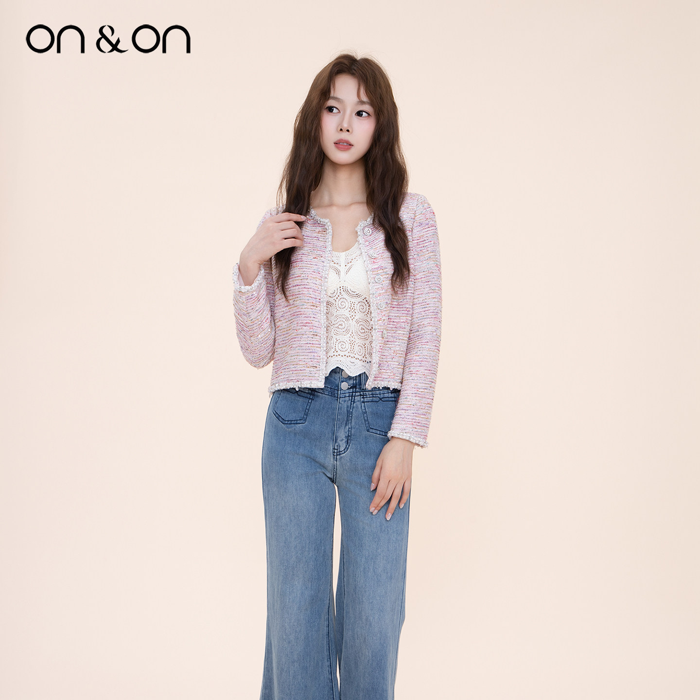 ON＆ON/安乃安2025冬季新款法式手工钉珠单排扣轻奢小香风短外套,淘宝优惠券,粉丝福利购,淘宝优惠卷