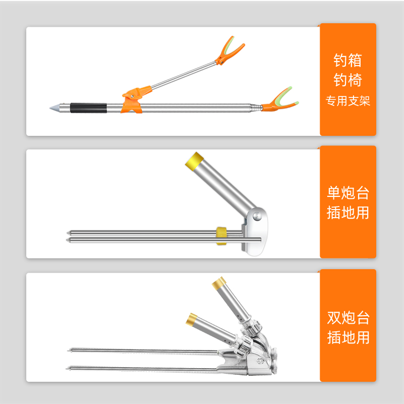 钓鱼竿支架不锈钢双炮台竞技手竿架杆架台钓带地插支撑架渔具用品 - 图2
