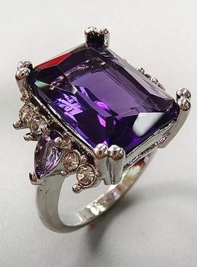 晨睿wih饰品个性紫色长方锆石镶嵌水滴锆女戒 直供