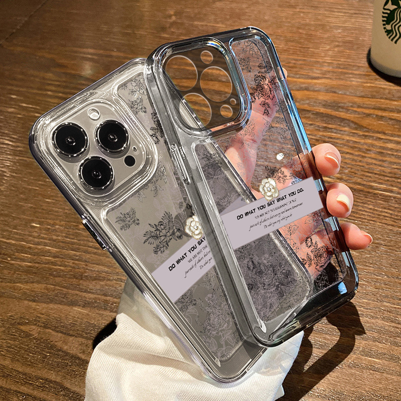 适用2024新款苹果15proamx不会撞壳的手机壳山茶花iPhone14plus高级感14pro全包镜头13防摔12透明11小众x超火 - 图0