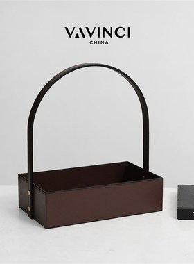 极速梵其轻奢黑色皮革圆形方形提篮托盘果盘收纳筐样W板间衣帽间