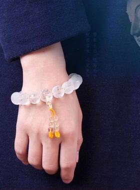 极速六字真言佛珠手串男女文玩白水D晶手錬文玩念珠手錬盘玩饰品