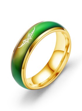 极速欧美饰品亚马l逊跨境电商新款赶温变色不锈钢七彩蝴蝶戒指钛