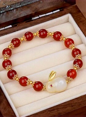 极速抖音麦菲轻奢饰品铜合金手錬 玉兔手錬女款2023年Z新款兔子手