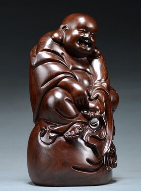 极速包邮黑檀木雕弥勒佛像摆件根雕笑佛实木质雕R刻知足常乐家居