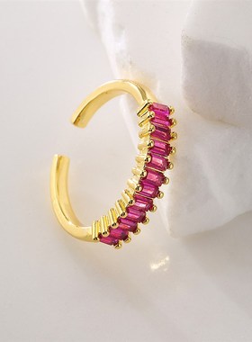 极速澳古 欧美h时尚简约T方锆石几何开口戒指女铜镀真金戒指 跨境