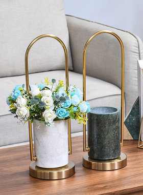 极速轻奢大理石花器花瓶摆件金属摆件H工艺客厅餐桌样板间插花装