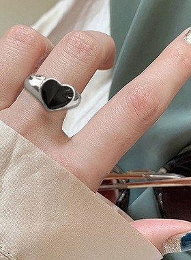 极速rings wjomen 黑色爱心 戒指潮女配饰开口泪面表情复古指环关