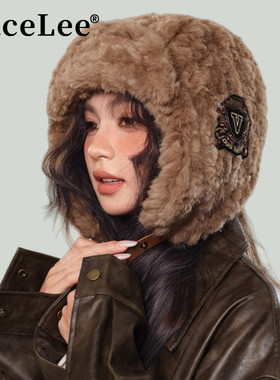 FaceLee日本设计师联名款冬季毛绒雷锋帽子女保暖护耳飞行员帽韩