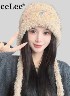 FaceLee日本设计师联名款可爱彩虹点缀毛绒帽子女秋冬软糯加厚保