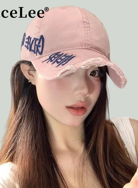 FaceLee日本设计师联名款美式水洗牛仔棒球帽女宽檐显脸小破洞磨