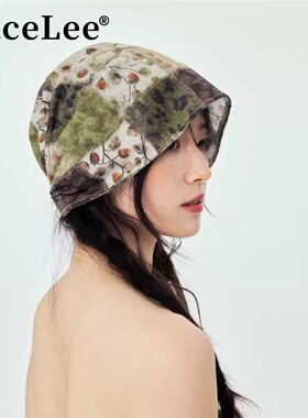 FaceLee日本设计师联名款秋季薄款系带包头帽子女可折叠绿色头巾