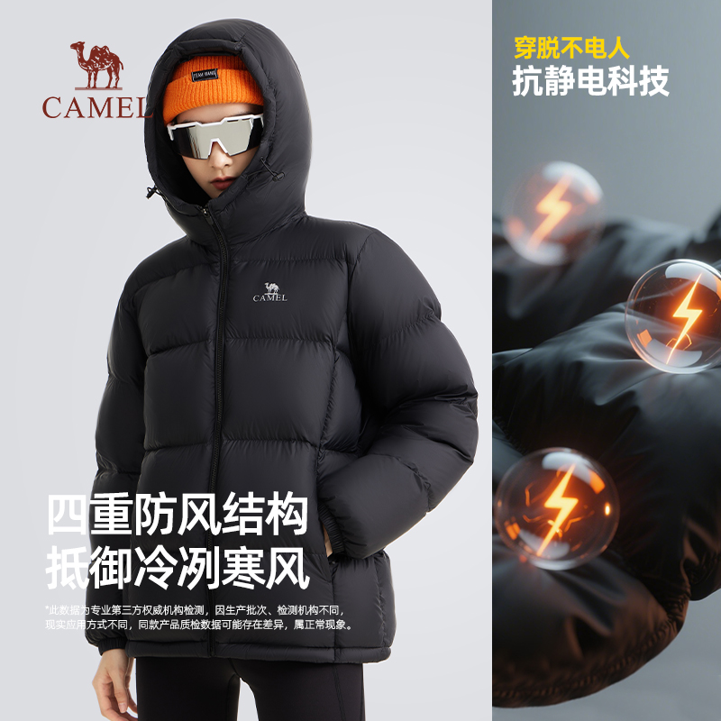 【小红书同款】骆驼羽绒服男女2025新款加厚连帽面包服时尚外套潮 - 图0