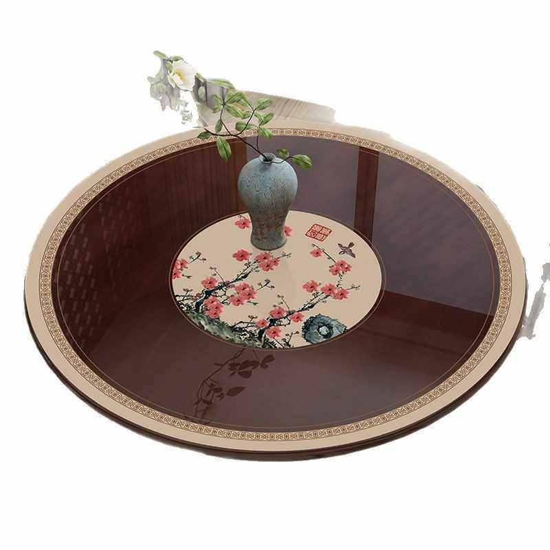 新款直销新中式透明大圆桌桌布防水防油圆形餐桌垫防辣椒油PVC软,淘宝优惠券,粉丝福利购,淘宝优惠卷